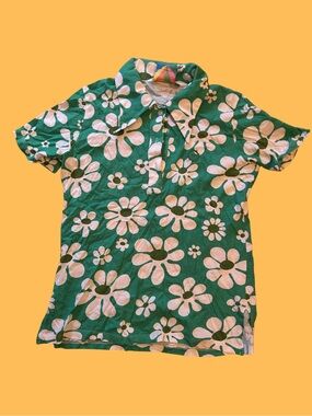 Big Bud Press Green Floral Short Sleeve Polo Tee
